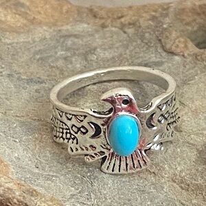 5/$10❤️❤️❤️NEW Silver Tone Zinc Alloy Eagle Faux Turquoise Ring